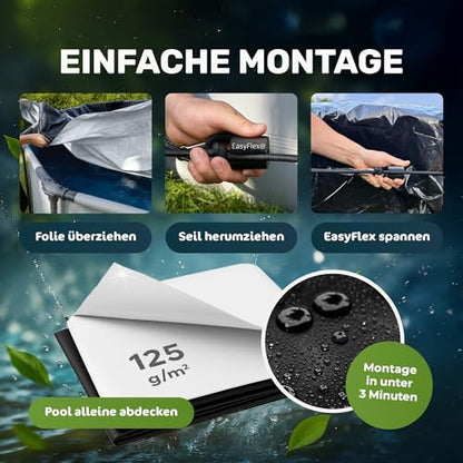 Prelata piscina 6x6 m EasyFlex + folie solara 420-520 cm, montaj rapid