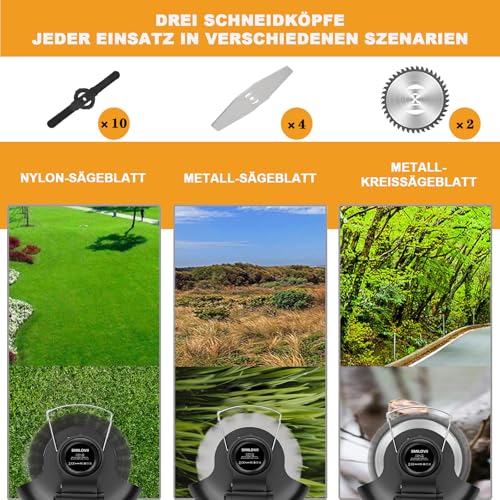 Trimmer iarba pe acumulator SMILOVII, 2x2000mAh, 16 lame, taiere precisa