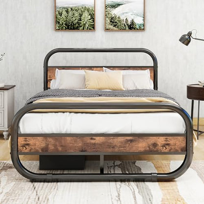 Cadru pat metal-lemn 120x200 cu somiera si spatiu depozitare HOMERECOMMEND