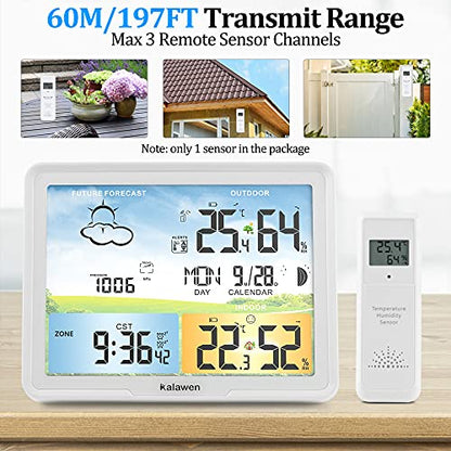 Statie meteo wireless cu senzor exterior Kalawen + ecran color DCF