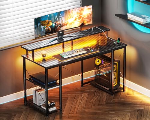 Birou gaming 120x50 cm cu LED si USB/Prize Coleshome, suport monitor