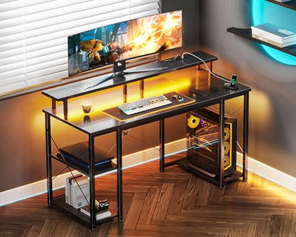 Birou gaming 120x50 cm cu LED si USB/Prize Coleshome, suport monitor