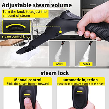 Curatator cu abur MLMLANT multifunctional 1100 ml, aparat curatare cu abur portabil cu 21 accesorii, pentru canapea, baie, bucatarie, podea, geamuri, covor, tapiterie, scaune auto si gresie