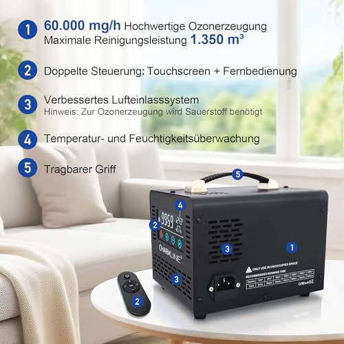 Generator ozon 60000 mg/h Charmline Smart cu telecomanda, pana la 500 m²