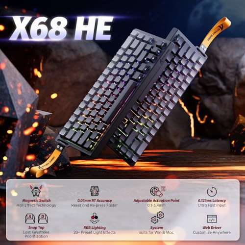 Tastatura gaming 60% X68 HE ATTACK SHARK, 8000Hz, Rapid Trigger, RGB