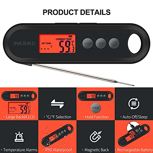 Termometru bucatarie IHT-2XP Inkbird cu 2 sonde, IPX5, reincarcabil
