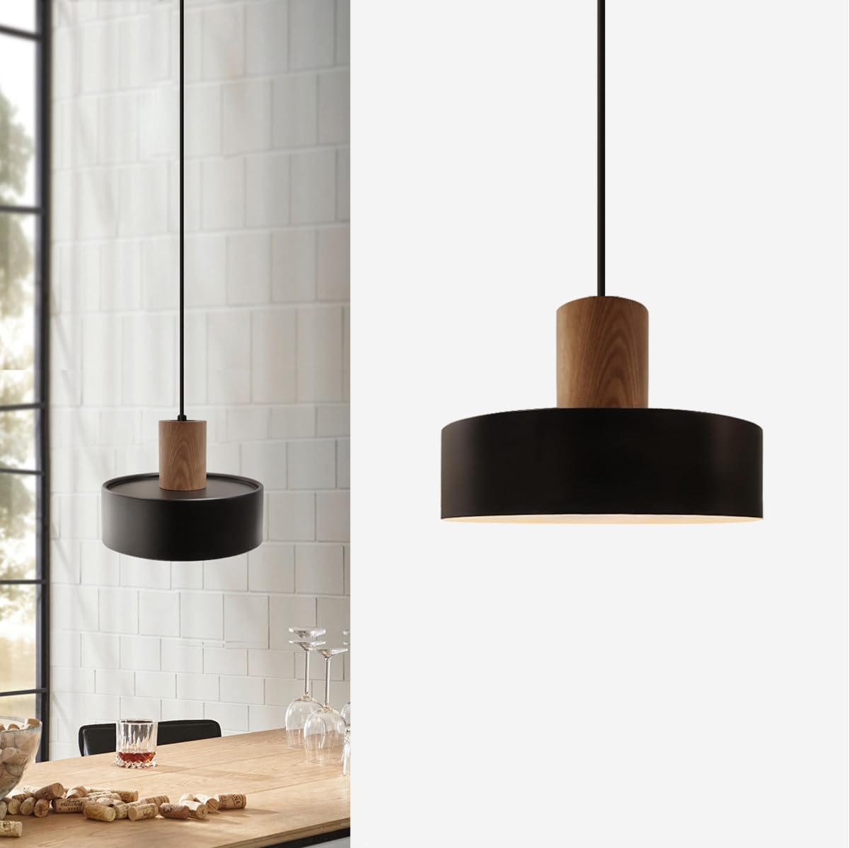 Pendul Vintage 4 lumini E27 92 cm lemn si metal negru