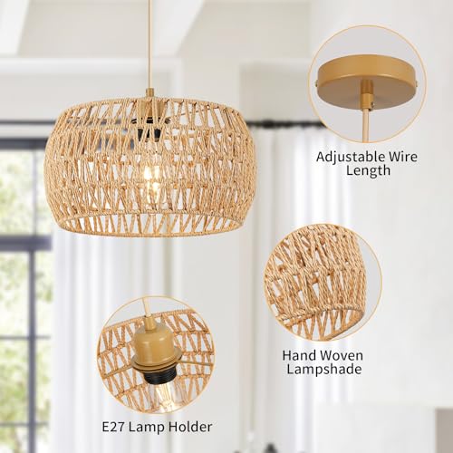 Lampa Pendul rattan E27 Ø32cm + Generic + stil boho vintage, lumina calda