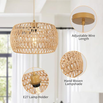 Lampa Pendul rattan E27 Ø32cm + Generic + stil boho vintage, lumina calda