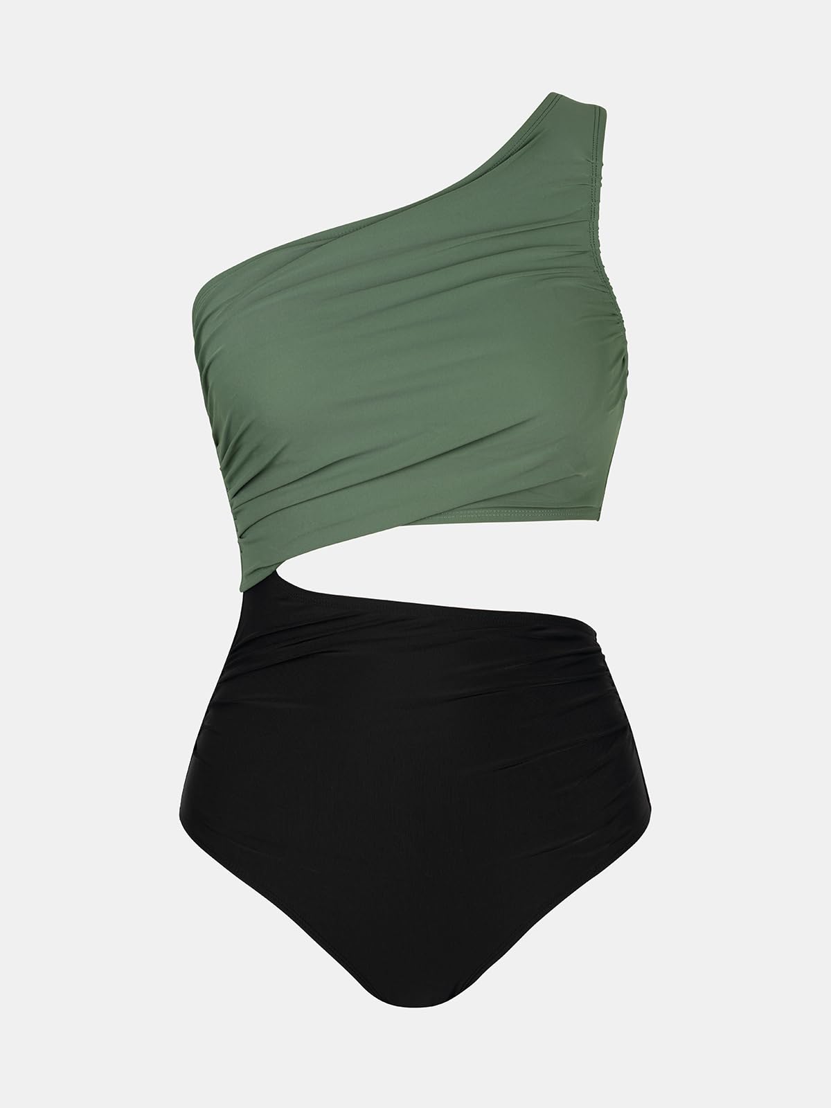 Costum de baie L - CUPSHE One Shoulder Color Block Side Cutout Ruched