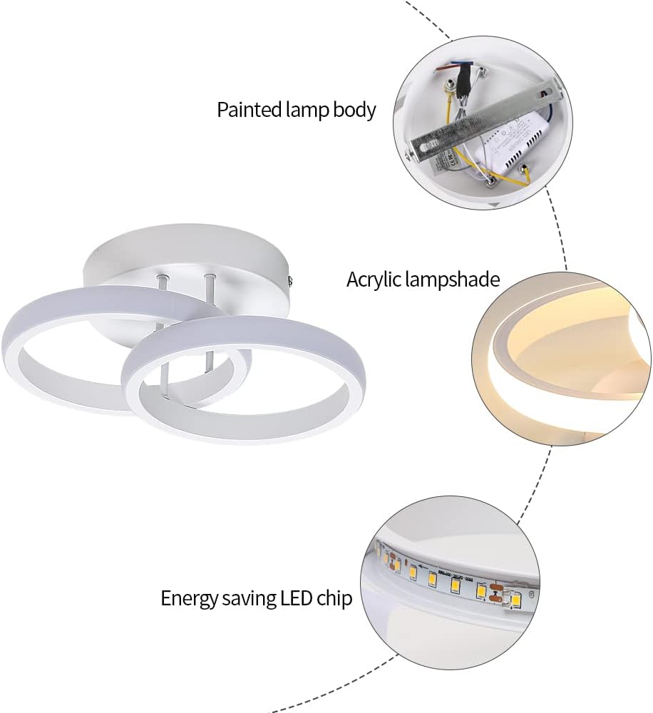 Goeco LED Ceiling Light, 2 Bulbs, Modern Round Design Ceiling Light, 3000 K Warm White Light, 22 W LED Lamp, Silicone Cover, LED Light for Living Room, Bedroom, Kitchen (White Model 1)