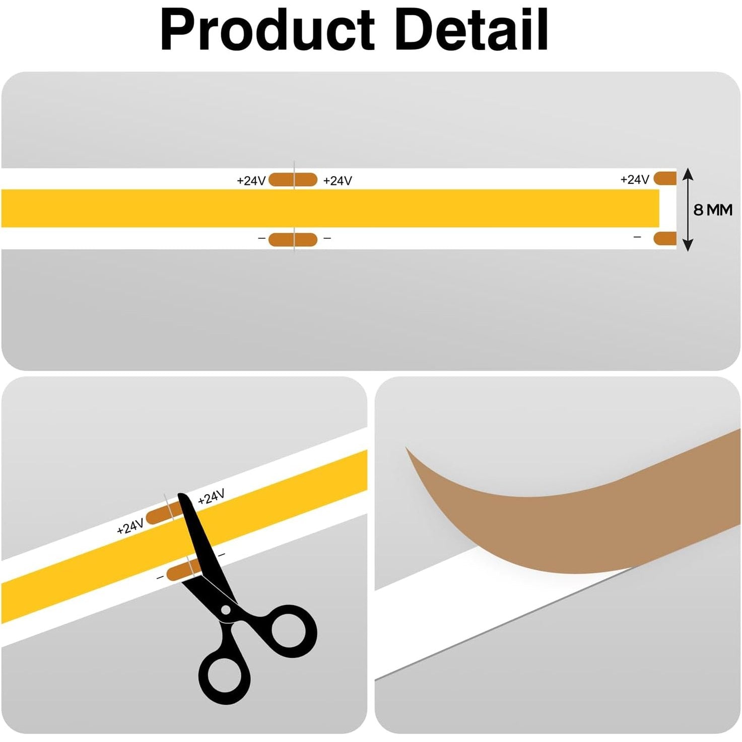 COB LED Strip 10M, 3000K Warm White LED Strips, 24V Dimmable LED Strip Lights, CRI92+,8mm Width, with Remote Control and Power Supply,for Living Room, Kitchen, Mirror