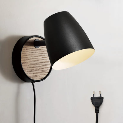 ouglres Black Wall Lamp with Switch, Pack of 2, Wooden Wall Light, Retro Wall Spot Made of Aluminium Lampshade, Rotatable, Wall Light Indoor, Compact, Bed, Bedroom, Living Room, GU10