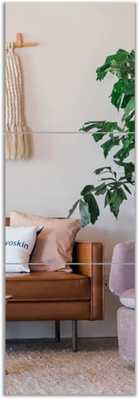 Muzilife Glass Mirror Tiles, 3 Pieces, 40 x 40 cm, DIY Wall Mirror with 4 Adhesive Mats, HD Mirror Set in Kitchen, Living Room and Bathroom