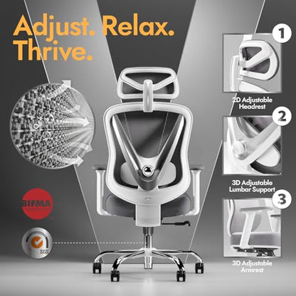 Scaun birou ergonomic HOLLUDLE Mesh alb + Suport lombar 3D + Brate 3D reglabile