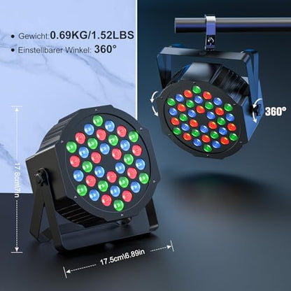 Lampi Disco RGB 36 LED cu telecomanda si activare pe sunet, pentru efecte dinamice la petreceri, evenimente si club.