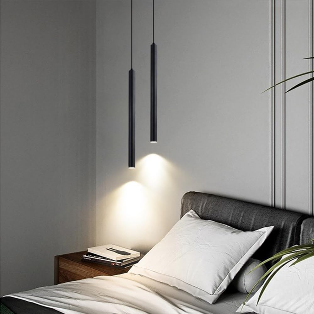 Set 2 pendule LED LIGKIN minimaliste din aluminiu, 50 cm, negre