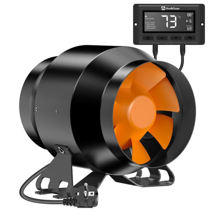 Ventilator de tub Hon&Guan EC 100 mm, 360 m³/h, cu regulator inteligent de temperatura si umiditate, control viteza, stecher EU, pentru grow tent, sera, filtru carbon activ, imprimanta 3D