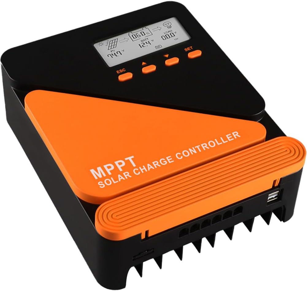 SolaMr 40A 100V MPPT Solar Charge Controller 12V/24V, LCD Screen Solar Panel Controller with Dual USB Port for Gel Sealed Flooded and Lithium LiFePO4 (GM40A)