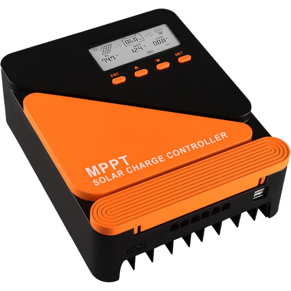 SolaMr 40A 100V MPPT Solar Charge Controller 12V/24V, LCD Screen Solar Panel Controller with Dual USB Port for Gel Sealed Flooded and Lithium LiFePO4 (GM40A)