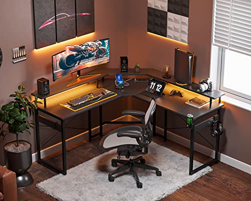 Birou gaming 129x129 cm ODK, LED, 2 prize + 2 USB, raft monitor