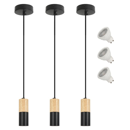 Lampa suspendata LED, Set 3 pendule VONCI, 3 becuri GU10 incluse, Ideala pentru Dormitor, Living, 20 cm, Negru