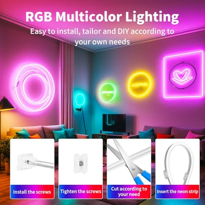 Banda LED Neon RGB 5m 12V + Control App/Telecomanda + Waterproof IP65