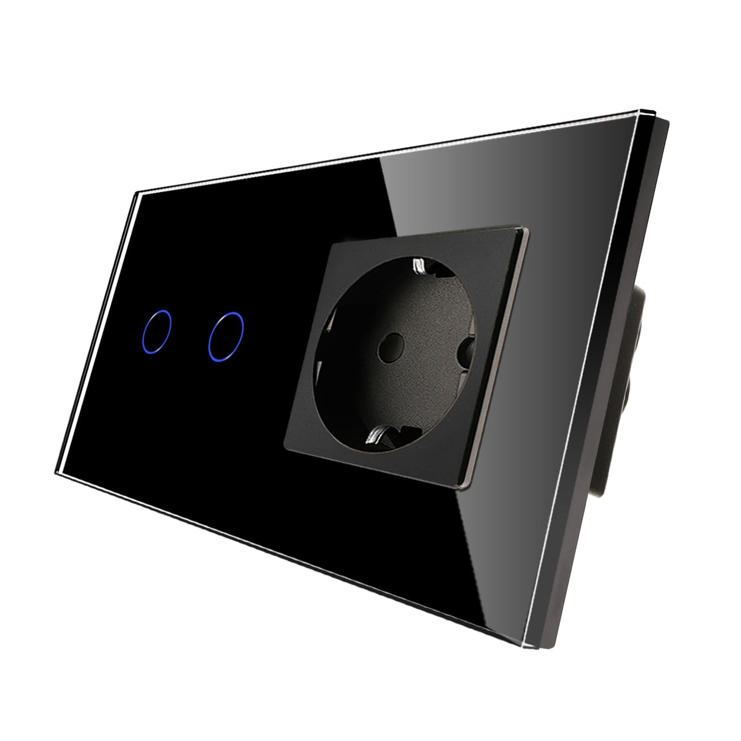Intrerupator Dimmer touch dublu cu priza Schuko CNBINGO, sticla neagra, LED status