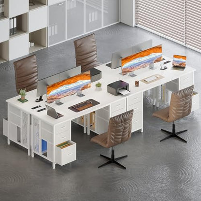 Birou cu 6 sertare 160x52 cm Coleshome, prize si USB, alb