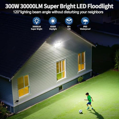 Proiector LED exterior 300W 30000lm IP67 + Lumina rece 6500K