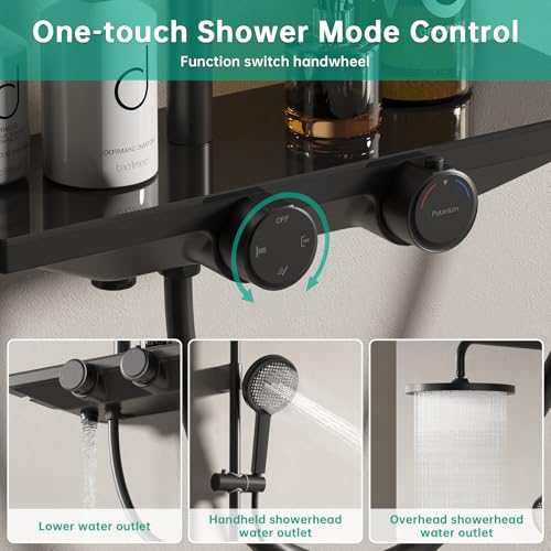 Sistem dus complet cu termostat, cap ploaie XL 255mm, 3 functii jet, negru