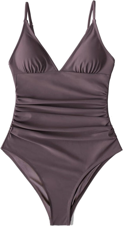 Costum de baie intreg YAO FEI cu decolteu in V si sutien detasabil, culoare uni
