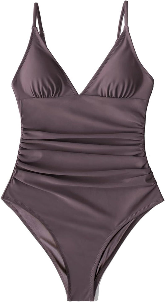 Costum de baie intreg YAO FEI cu decolteu in V si sutien detasabil, culoare uni