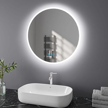 Oglinda baie LED rotunda 50 cm + Touch + Anti-aburire + Dimabila