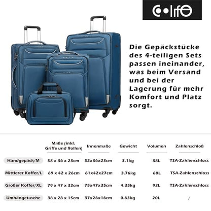 Set trolere 4 piese COOLIFE, roti 360, material Oxford, lacat TSA,
