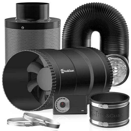 Ventilator de tubulatura Hon&Guan 100 mm, 221 m³/h, reglabil, cu stecher EU – pentru baie, garaj, bucatarie, sera