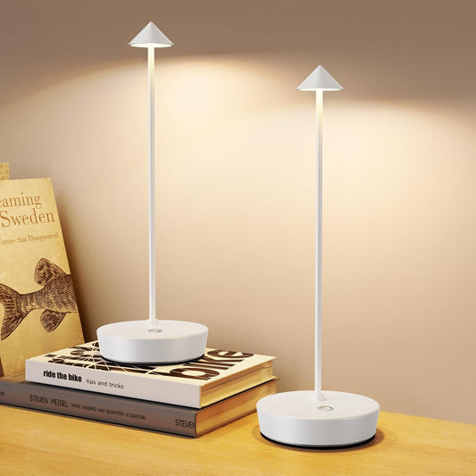 Paquete de 2 lámparas de mesa inalámbricas recargables, lámpara de mesa LED portátil para exteriores, impermeable, 6000 mAh, lámpara de escritorio, 3 colores de atenuación continua para