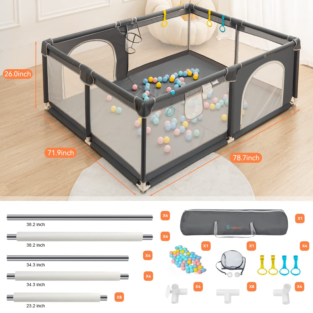 Tarc de joaca pentru copii COMOMY HN-669 180x200x66 cm plasa respirabila