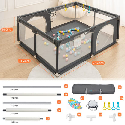 Tarc de joaca pentru copii COMOMY HN-669 180x200x66 cm plasa respirabila