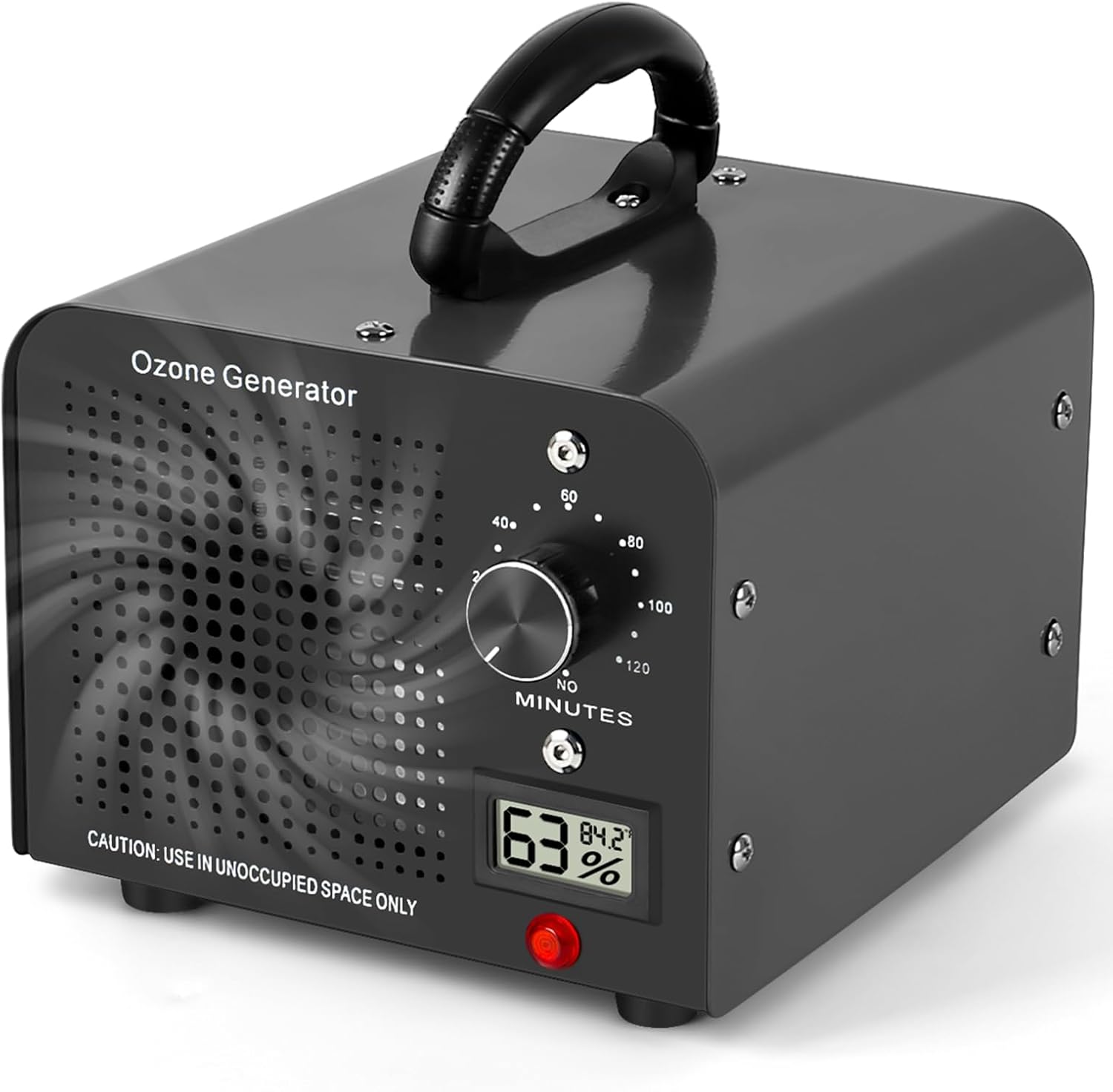 Ozone Generator, 60,000 mg/h Ozone Device with Temperature and Humidity Display, Ozone Air Purifier with 120 Min Timer, for Car, Home, Room, Smoke, Pet Odours and Kitchen Odours, Black