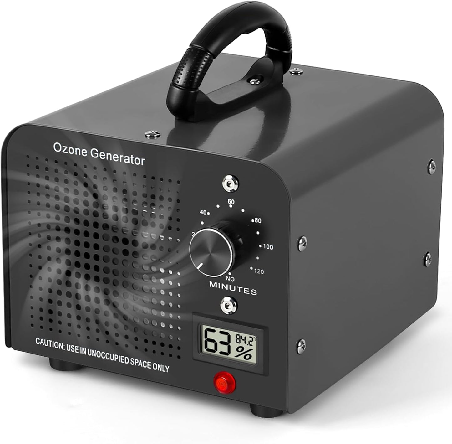 Ozone Generator, 60,000 mg/h Ozone Device with Temperature and Humidity Display, Ozone Air Purifier with 120 Min Timer, for Car, Home, Room, Smoke, Pet Odours and Kitchen Odours, Black