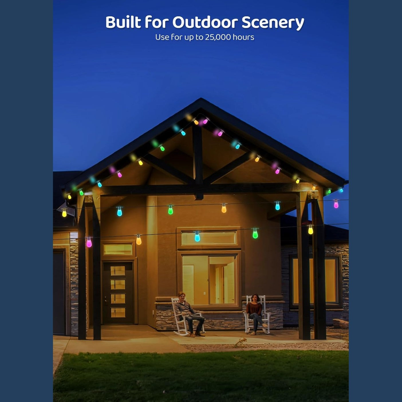 Gaoxun Outdoor String Lights, 15m RGBW Festoon Lights Outdoor with 15 Dimmable S14 LED Bulbs, APP Control, 33 Scene Modes, 234 Lighting Effects, IP65 Waterproof Smart Garden Lights for Backyard Party
