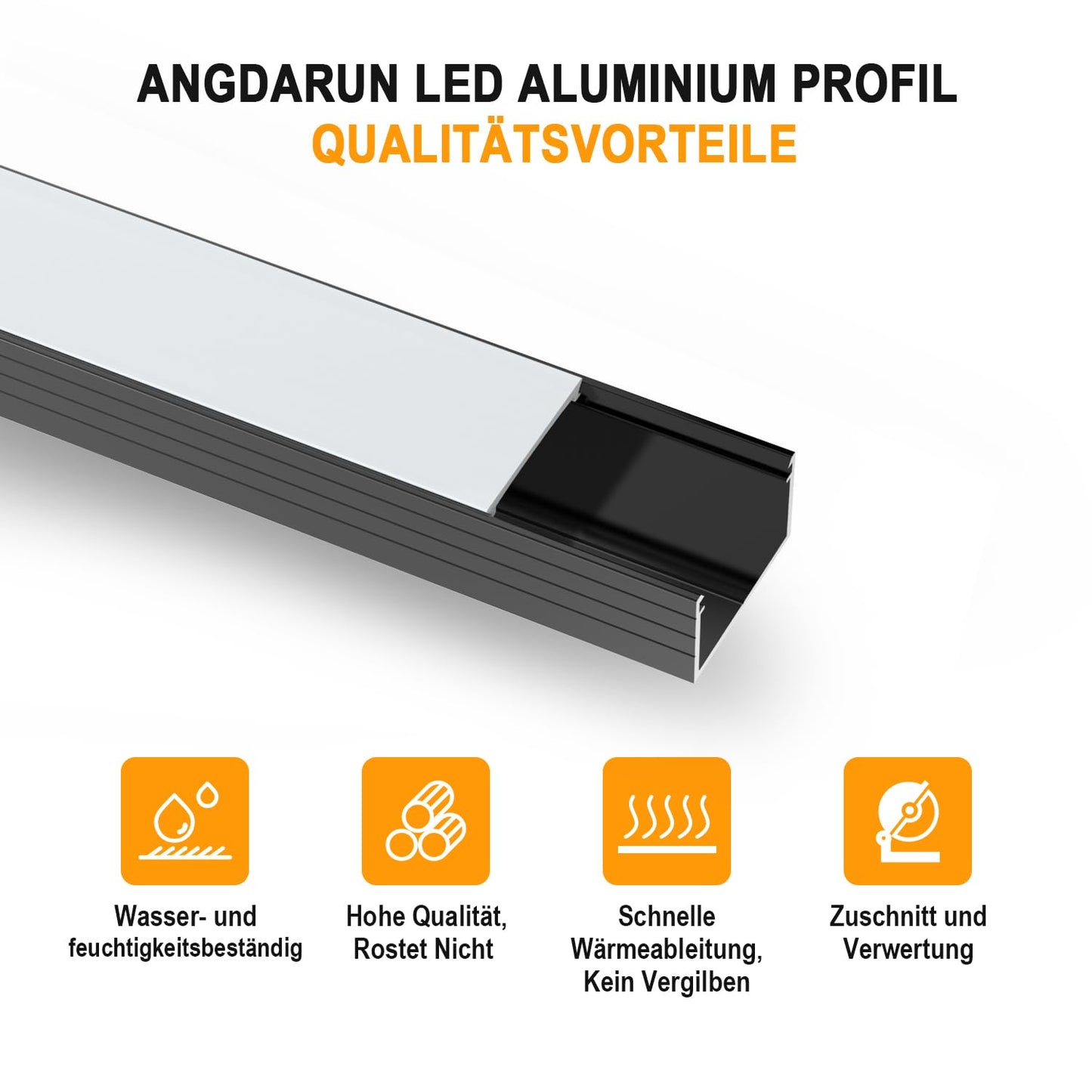 Profil LED Angdarun Aluminium 1 m U-shape 16 mm, negru-alb