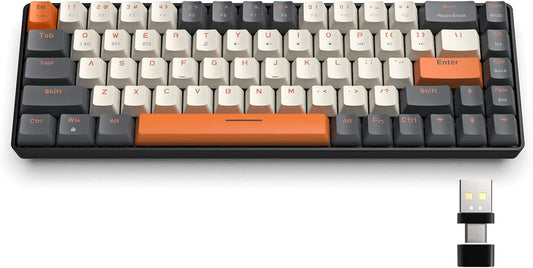 Tastatura Wireless MAGIC-REFINER RK68 60% Mecanică, Bluetooth 5.0 & 2.4GHz, Hot Swappable, Switch Linear Red – Compactă pentru Gaming PC, Mac, Xbox, Smartphone