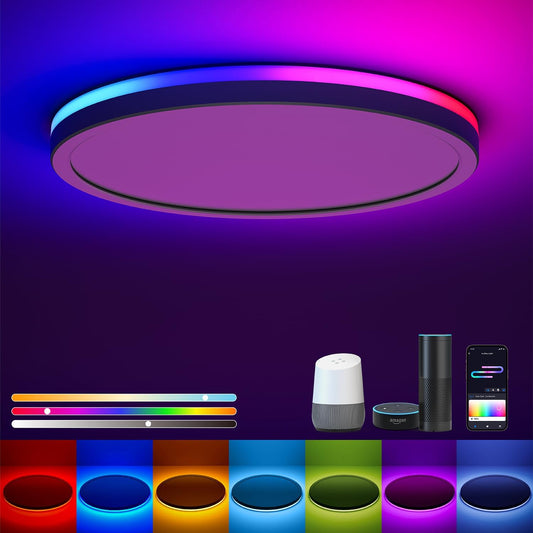 Smart Ceiling Light RGB, LED Ceiling Light Dimmable 24 W, 16 Million DIY Colours, Compatible with Alexa & Google Assistant, RGB Ceiling Light LED for Bedroom, Living Room, Round, 30 cm