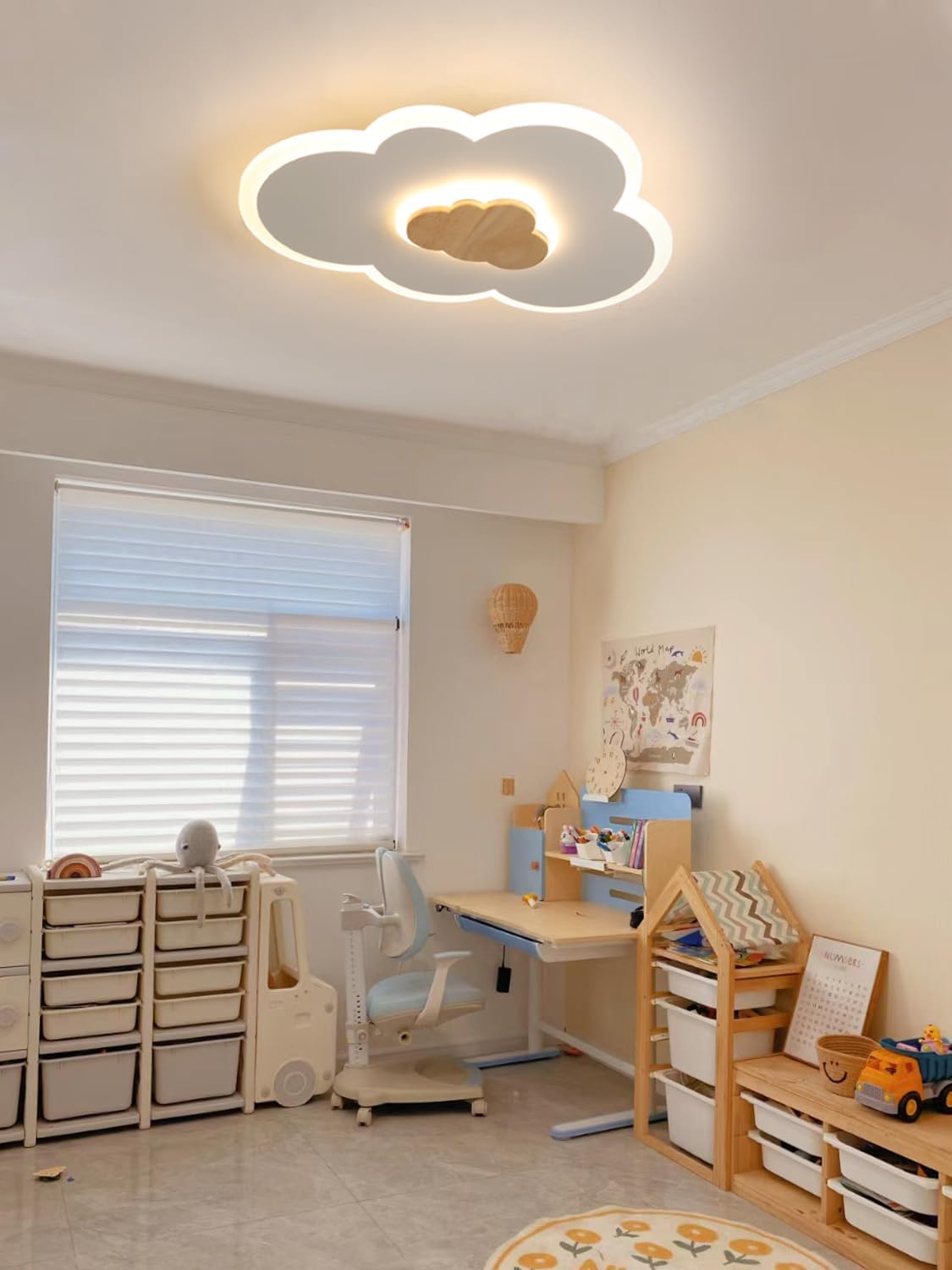 FANLG LED Ceiling Light, 40CM Cloud Light Dimmable Ceiling Lamp with Remote Control 3000-6000K, Kids Night Light 20W Wood Ceiling Light for Kids Room/Living Room/Bedroom/Hallway