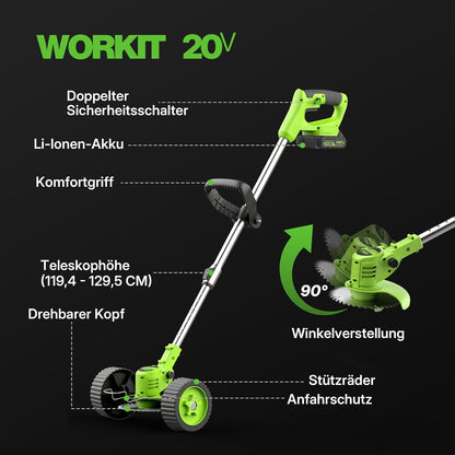 Motocoasa electrica WORKIT 3 in 1 800W cu 2 baterii 2.0Ah pentru gradina
