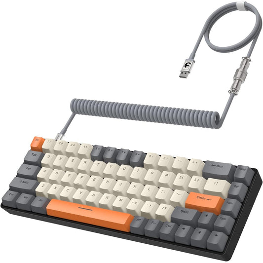 T8 60% Gaming Keyboard,68 Keys Compact Mini Wired Mechanical Keyboard with 18 Chroma RGB Backlit,Blue Switch,USB C Coiled Keyboard Cable,for PC,Laptop,Mac,PS4,Xbox-Dark Grey