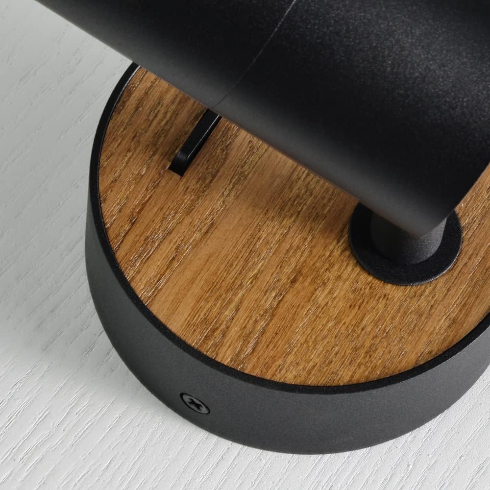 ouglres Black Wall Lamp with Switch, Pack of 2, Wooden Wall Light, Retro Wall Spot Made of Aluminium Lampshade, Rotatable, Wall Light Indoor, Compact, Bed, Bedroom, Living Room, GU10