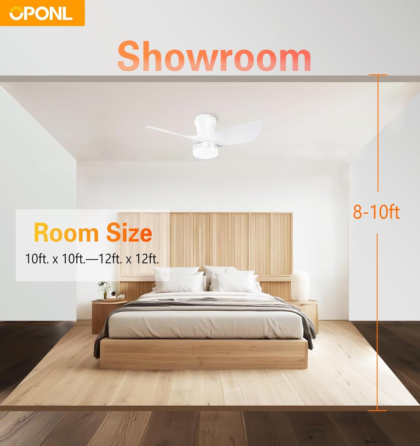 White Ceiling Fan with Light 30inch, Large Air Volume, Ceiling Fans with Lights for Bedroom Kitchen Dining room Patio